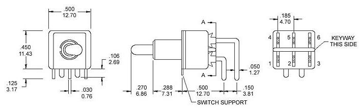 雙排紅色兩檔鈕子開關TS8202C3