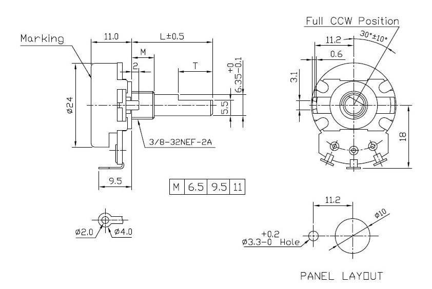 進口電位器尺寸圖