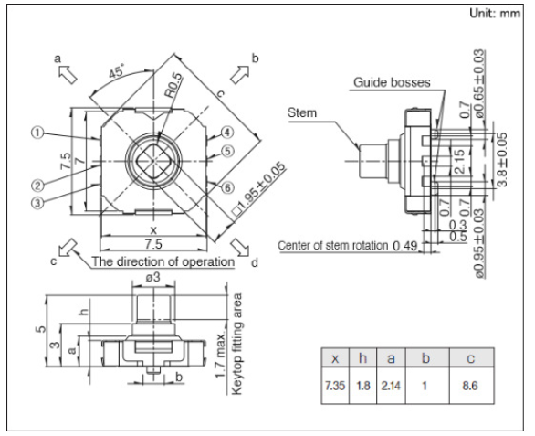 五向開關的外形尺寸圖
